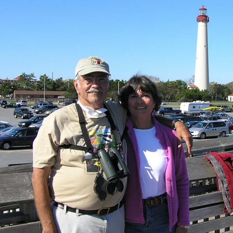 Don and Betsy Whitehead at the hawkwatch platform in October 2006 at Cape May, New Jersey.