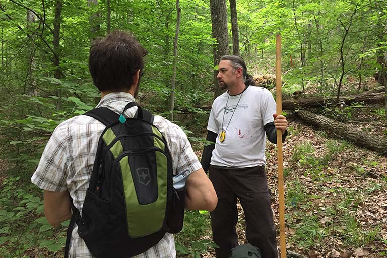 Rich Phillips and Dan Johnson in Lilly-Dickey Woods, June 2017.