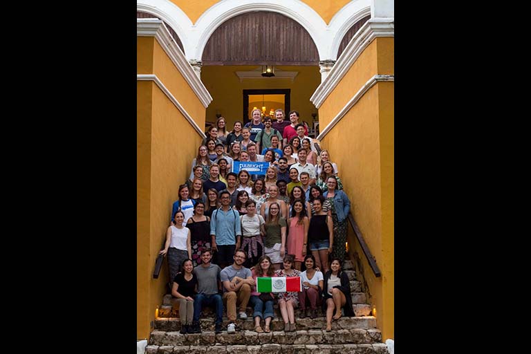 All of the other Fulbright English teaching assistants and Madeline Danforth in Campeche during their midterm reunión.