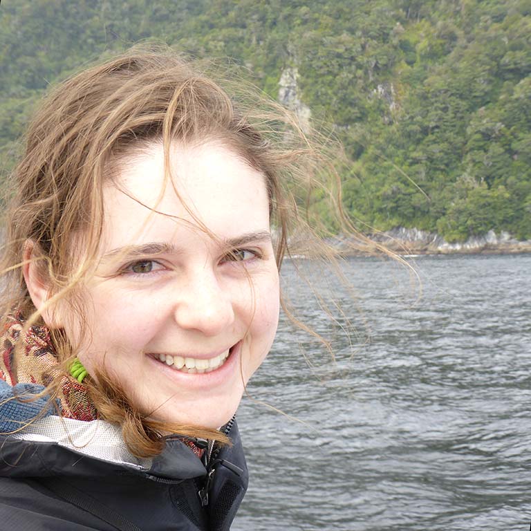 Mandy Gibson on a boat on Lake Manapouri in New Zealand.