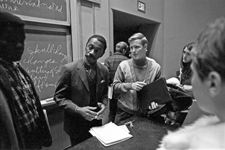Jim Holland with students in classroom, 1970.  Courtesy of IU Archives (#P0030229).