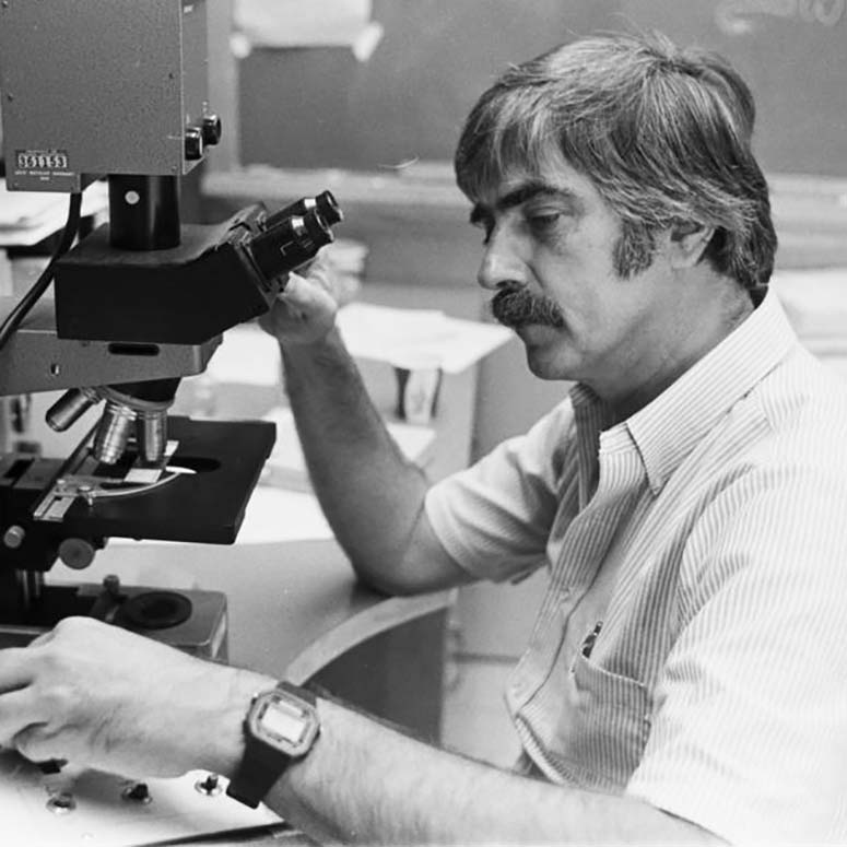 Don Whitehead tests for acid rain, July 1982. Photo courtesy of IU Archives, #P0067135