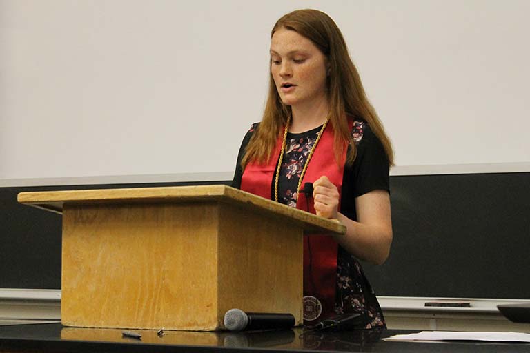 Madeline Danforth was the featured student speaker during IU Biology's undergraduate graduation ceremony on May 5, 2018.