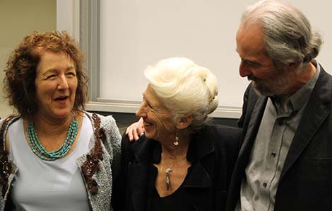 Dr. Helen Muller (left, daughter of Hermann Muller), Dr. Nancy Wexler (center), and Dr. Mike Lynch (Distinguished Professor of Biology)