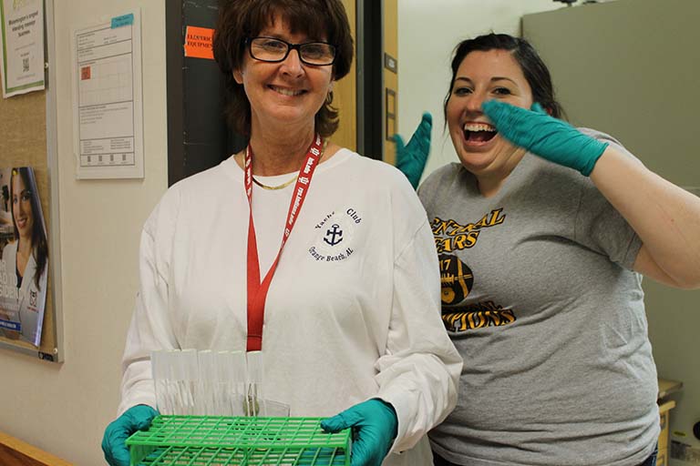 Teachers having fun at the Biology Summer Institute at the IU Department of Biology.